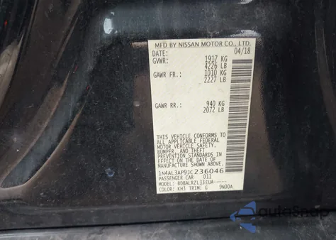 2018 Nissan Altima 2.5 Sl из США, поврежденный, VIN 1N4AL3AP9JC236046